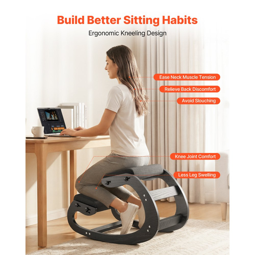 Εργονομική καρέκλα γονατίσματος VEVOR, ξύλινη καρέκλα γονατίσματος με ρυθμιζόμενα μαξιλάρια αφρού και μασίφ ξύλινο πλαίσιο, ρυθμιζόμενο ύψος, ανακούφιση από πόνο στον αυχένα ή την πλάτη για το σπίτι, το γραφείο ή τον διαλογισμό, μαύρη