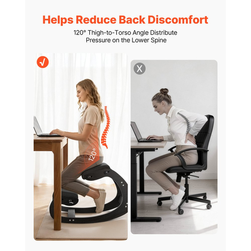 Εργονομική καρέκλα γονατίσματος VEVOR, ξύλινη καρέκλα γονατίσματος με ρυθμιζόμενα μαξιλάρια αφρού και μασίφ ξύλινο πλαίσιο, ρυθμιζόμενο ύψος, ανακούφιση από πόνο στον αυχένα ή την πλάτη για το σπίτι, το γραφείο ή τον διαλογισμό, μαύρη