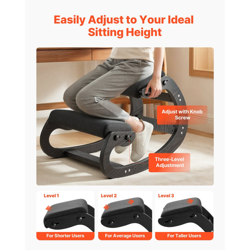 Εργονομική καρέκλα γονατίσματος VEVOR, ξύλινη καρέκλα γονατίσματος με ρυθμιζόμενα μαξιλάρια αφρού και μασίφ ξύλινο πλαίσιο, ρυθμιζόμενο ύψος, ανακούφιση από πόνο στον αυχένα ή την πλάτη για το σπίτι, το γραφείο ή τον διαλογισμό, μαύρη