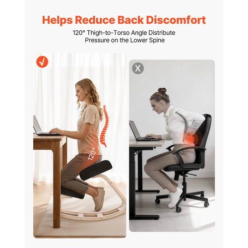 Εργονομική καρέκλα γονατίσματος VEVOR, ξύλινη καρέκλα γονατίσματος με παχιά μαξιλάρια αφρού και μασίφ ξύλινο σκελετό, ρυθμιζόμενο ύψος, φυσική ανακούφιση από πόνο στον αυχένα ή την πλάτη, ιδανική για το σπίτι, το γραφείο ή τον διαλογισμό