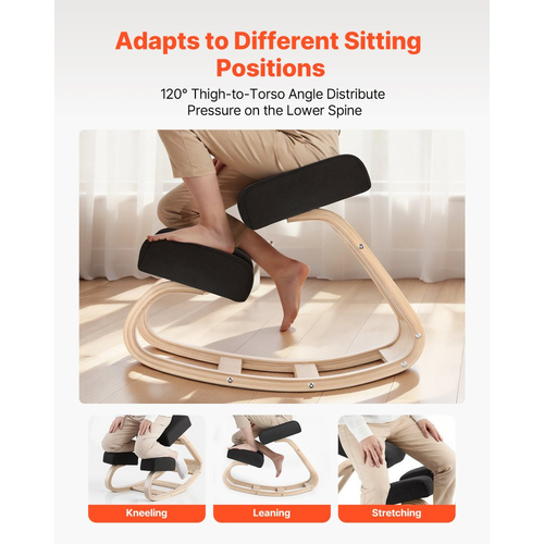 Εργονομική καρέκλα γονατίσματος VEVOR, ξύλινη καρέκλα γονατίσματος με παχιά μαξιλάρια αφρού και μασίφ ξύλινο σκελετό, ρυθμιζόμενο ύψος, φυσική ανακούφιση από πόνο στον αυχένα ή την πλάτη, ιδανική για το σπίτι, το γραφείο ή τον διαλογισμό