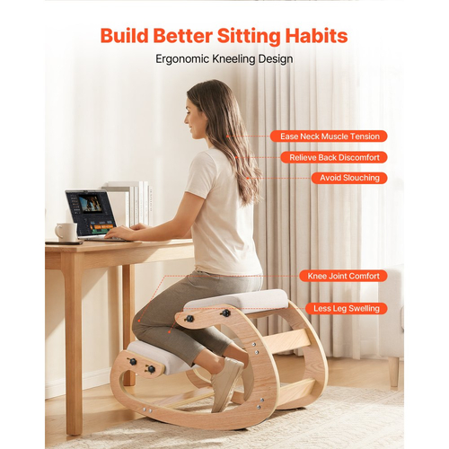Εργονομική καρέκλα γονατίσματος VEVOR, ξύλινη καρέκλα γονατίσματος με ρυθμιζόμενα μαξιλάρια αφρού και μασίφ ξύλινο πλαίσιο, ρυθμιζόμενο ύψος, ανακούφιση από πόνο στον αυχένα ή την πλάτη για το σπίτι, το γραφείο ή τον διαλογισμό, μπεζ