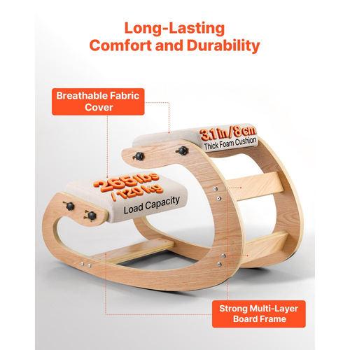 Εργονομική καρέκλα γονατίσματος VEVOR, ξύλινη καρέκλα γονατίσματος με ρυθμιζόμενα μαξιλάρια αφρού και μασίφ ξύλινο πλαίσιο, ρυθμιζόμενο ύψος, ανακούφιση από πόνο στον αυχένα ή την πλάτη για το σπίτι, το γραφείο ή τον διαλογισμό, μπεζ