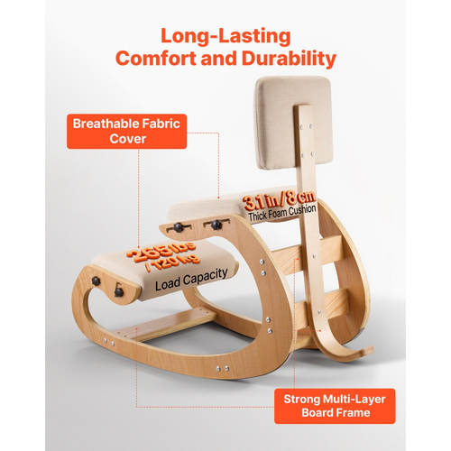 Εργονομική καρέκλα γονατίσματος VEVOR, ξύλινη καρέκλα γονατίσματος με ρυθμιζόμενα μαξιλάρια από χοντρό αφρό, πλάτη και ξύλινο πλαίσιο, ρυθμιζόμενο ύψος, ανακούφιση από πόνο στον αυχένα ή την πλάτη για το σπίτι, το γραφείο ή τον διαλογισμό