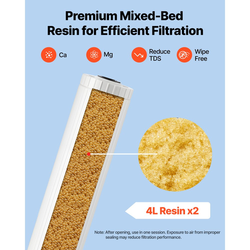 Απιονισμένο φίλτρο VEVOR για σύστημα πλυσίματος αυτοκινήτων χωρίς ίχνη, 2 x 4L ανταλλακτικό φίλτρο ρητίνης DI μικτής κλίνης - Συμβατό με συστήματα απιονισμένου νερού PRS-207SLXC, PRS-TCXC, PRS-TCXC-PT, PRS-207XCGB
