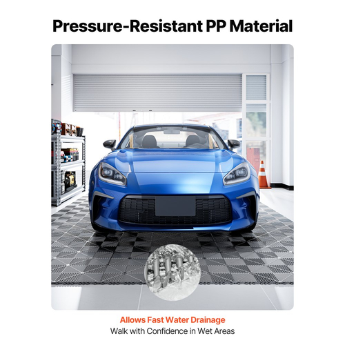 Πατάκια Αποχέτευσης VEVOR Interlocking, 310x310 mm, Πλακάκια Δαπέδου Γκαράζ, Αντιολισθητικό Πατάκι Ντους από Πλακάκια Αποχέτευσης PP, Αυτοαποστραγγιζόμενο, Εύκολη Εγκατάσταση, για Μπάνιο, Κουζίνα, Πισίνα & Εξωτερικούς Χώρους, Γκρι, Συσκευασία των 55 τεμαχίων