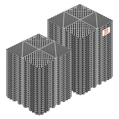 Πατάκια Αποχέτευσης VEVOR Interlocking, 310x310 mm, Πλακάκια Δαπέδου Γκαράζ, Αντιολισθητικό Πατάκι Ντους από Πλακάκια Αποχέτευσης PP, Αυτοαποστραγγιζόμενο, Εύκολη Εγκατάσταση, για Μπάνιο, Κουζίνα, Πισίνα & Εξωτερικούς Χώρους, Γκρι, Συσκευασία των 55 τεμαχίων