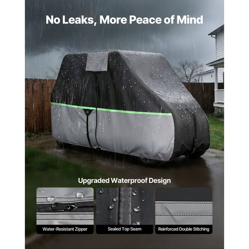 Κάλυμμα αμαξιδίου γκολφ VEVOR, Πλήρης κάλυψη αμαξιδίου γκολφ 2+2/4 επιβατών, Αδιάβροχο κάλυμμα αυτοκινήτου Oxford από ύφασμα Oxford 600D που ταιριάζει στα περισσότερα καροτσάκια Club Car, Yamaha, EZGO, Honda, επίστρωση PU και τρεις πόρτες με φερμουάρ