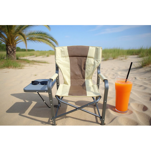 Πτυσσόμενη καρέκλα camping με ενσωματωμένο τραπεζάκι - 1805-1 - 170136 - Grey