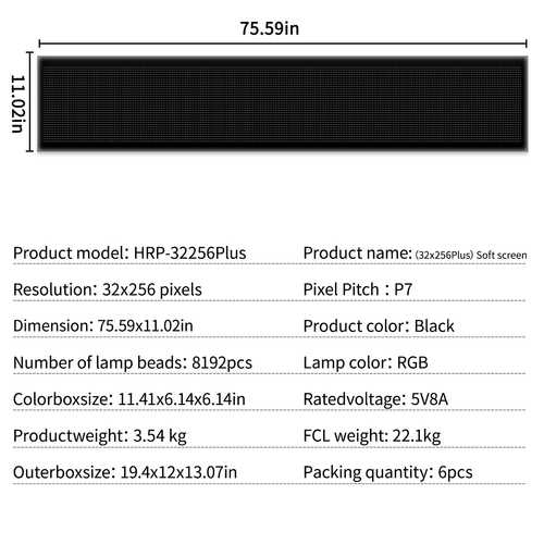 GLOBOSTAR® MATRIX GLB-106-0013 Εύκαμπτη Κυλιόμενη Ψηφιακή Επιγραφή 192x28cm P7 256x32 Pixel LED 40W AC 220-240V Αδιάβροχο IP65 Πολύχρωμο RGB - Bluetooth Control μέσω iPIXEL APP - Μ192 x Π0.4 x Υ28cm - 2 Χρόνια Εγγύηση