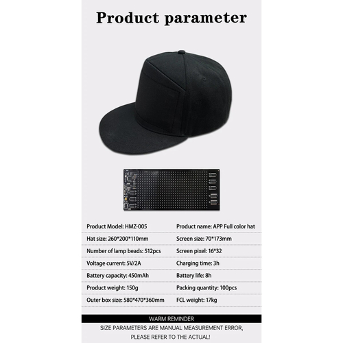 GLOBOSTAR® MATRIX GLB-106-0014 Καπέλο με Κυλιόμενη Ψηφιακή Επιγραφή 17.3x7cm P4 32x16 Pixel LED 0.9W DC 5V με Επαναφορτιζόμενη Μπαταρία PXM 602040 Li-ion 3.7V 400mAh IP20 Πολύχρωμο RGB - Bluetooth Control μέσω iPIXEL APP - Μ28 x Π12 x Υ13cm - 2 Χρόνια Εγγύηση