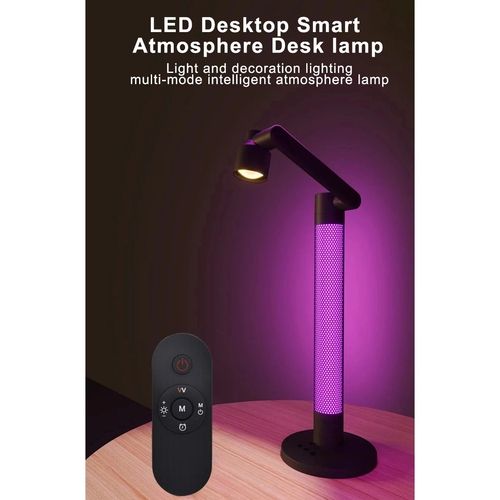 GLOBOSTAR® DESTINY GLB-106-0020 Επιτραπέζιο Φωτιστικό Πορτατίφ με RF Ασύρματο Χειριστήριο & Λειτουργία μέσω WiFi APP LED 10W 600lm 180° AC 220-240V IP20 Πολύχρωμο RGB Dimmable - Sanan SMD Chip - Μαύρο - Μ14 x Π14 x Υ50cm - 2 Χρόνια Εγγύηση