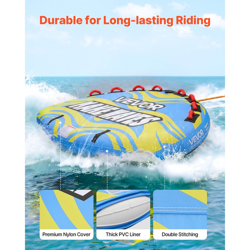 Ρυμουλκούμενος σωλήνας VEVOR για βαρκάδα, Φουσκωτοί σωλήνες σκάφους και ρυμουλκούμενα για 4 αναβάτες, Χωρητικότητα 308 kg Ρυμουλκούμενος σωλήνας για έλξη σκάφους για θαλάσσια σπορ - με πτερύγια, πλήρες νάιλον κάλυμμα, επενδυμένες λαβές και βαλβίδα ασφαλείας