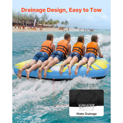 Ρυμουλκούμενος σωλήνας VEVOR για βαρκάδα, Φουσκωτοί σωλήνες σκάφους και ρυμουλκούμενα για 4 αναβάτες, Χωρητικότητα 308 kg Ρυμουλκούμενος σωλήνας για έλξη σκάφους για θαλάσσια σπορ - με πτερύγια, πλήρες νάιλον κάλυμμα, επενδυμένες λαβές και βαλβίδα ασφαλείας