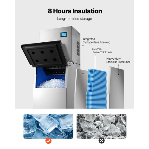 Επαγγελματική παγομηχανή VEVOR, παγομηχανή 163 KG/24H με μεγάλο κάδο αποθήκευσης 113 KG, αυτόματος αυτοκαθαριζόμενος παγομηχανή με οθόνη αφής για μπαρ, καφέ, εστιατόριο, επιχειρήσεις, εμπορικές