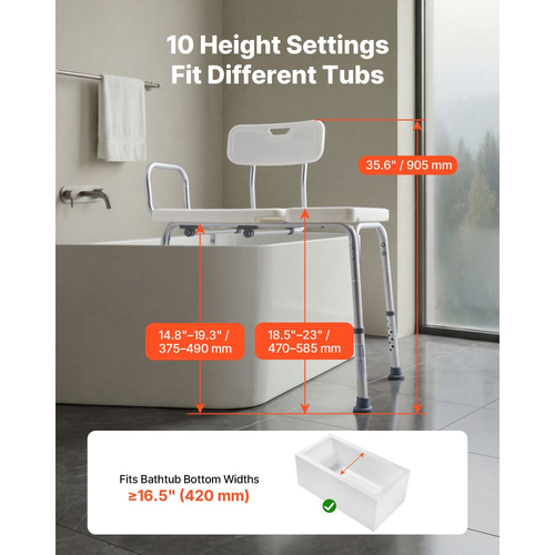 Πάγκος μεταφοράς μπανιέρας VEVOR για μπανιέρα, βαρέως τύπου καρέκλα ντους χωρητικότητας 180 kg με μπράτσο, πλάτη και υποδοχή για κουρτίνα, ρυθμιζόμενο ύψος πάγκος ντους και κάθισμα μπάνιου για ενήλικες, ηλικιωμένους, ηλικιωμένους και άτομα με αναπηρία