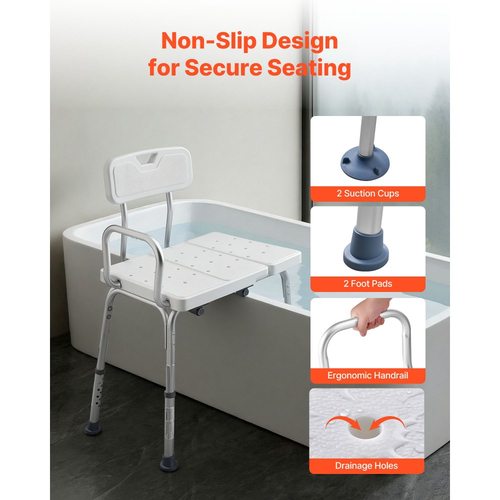 Πάγκος μεταφοράς μπανιέρας VEVOR για μπανιέρα, βαρέως τύπου καρέκλα ντους χωρητικότητας 180 kg με μπράτσο, πλάτη και υποδοχή για κουρτίνα, ρυθμιζόμενο ύψος πάγκος ντους και κάθισμα μπάνιου για ενήλικες, ηλικιωμένους, ηλικιωμένους και άτομα με αναπηρία