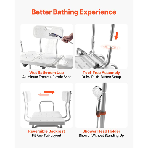 Πάγκος μεταφοράς μπανιέρας VEVOR για μπανιέρα, βαρέως τύπου καρέκλα ντους χωρητικότητας 180 kg με μπράτσο, πλάτη και υποδοχή για κουρτίνα, ρυθμιζόμενο ύψος πάγκος ντους και κάθισμα μπάνιου για ενήλικες, ηλικιωμένους, ηλικιωμένους και άτομα με αναπηρία