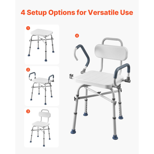 Περιστρεφόμενη καρέκλα ντους VEVOR με μπράτσα και πλάτη, Φορτίο 227 kg βαρέως τύπου για εσωτερική καμπίνα ντους και μπανιέρα, Ρυθμιζόμενο ύψος καθίσματος μπανιέρας μπάνιου για ενήλικες, ηλικιωμένους, ηλικιωμένους και άτομα με αναπηρία