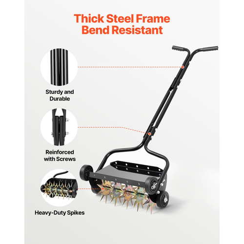 Αεριστήρας γκαζόν VEVOR, Αεριστήρας χειροκίνητης ώθησης με ακίδα 18 ιντσών με 4 τροχούς και λαβή, Αεριστήρες γρασιδιού βαρέως τύπου, Υποστηρίζει πρόσθετο βάρος 40 λίβρες, Εργαλείο αερισμού γκαζόν με ρολό για αερισμό αυλής και υγείας εδάφους