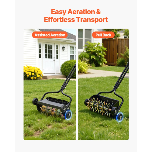 Αεριστήρας γκαζόν VEVOR, Αεριστήρας χειροκίνητης ώθησης με ακίδα 18 ιντσών με 4 τροχούς και λαβή, Αεριστήρες γρασιδιού βαρέως τύπου, Υποστηρίζει πρόσθετο βάρος 40 λίβρες, Εργαλείο αερισμού γκαζόν με ρολό για αερισμό αυλής και υγείας εδάφους