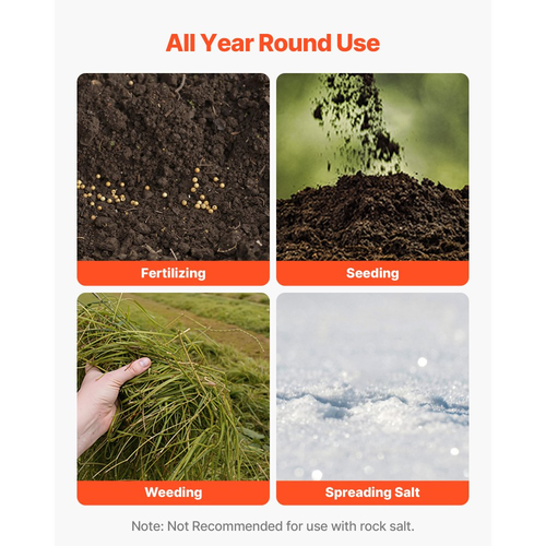 Διανομέας γκαζόν VEVOR με ώθηση, πλάτος διασποράς 3,6 m, διασπορέας με δυνατότητα φορτίου 36,3 kg και ελαστικά παντός εδάφους 10 in, διασπορείς γκαζόν με πεζοδρόμιο για λίπασμα σπόρων, λιωμένο αλατισμένο πάγο