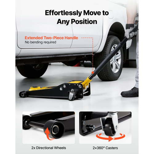 Γρύλος δαπέδου χαμηλού προφίλ VEVOR, χωρητικότητας 3 τόνων, ατσάλινος αγωνιστικός γρύλος δαπέδου με αντλία γρήγορης ανύψωσης διπλών εμβόλων, υδραυλικός ανυψωτήρας καροτσιού για σπορ αυτοκίνητα, sedan, SUV, φορτηγάκια, εύρος ανύψωσης 75-500 mm