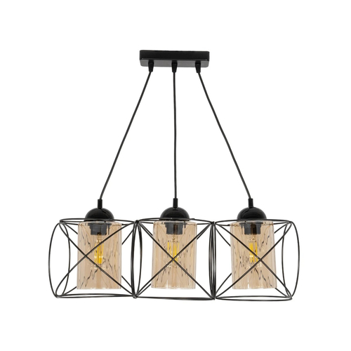 GLOBOSTAR® GLINDER 201-0141 Vintage Κρεμαστό Φωτιστικό Οροφής με Ντουί 3 x E27 AC 220-240V IP20 - Μαύρο & Μελί - Μ53 x Π25 x Υ23cm