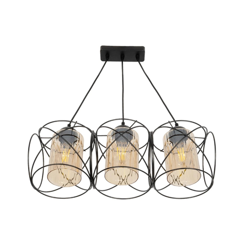 GLOBOSTAR® GLINDER 201-0141 Vintage Κρεμαστό Φωτιστικό Οροφής με Ντουί 3 x E27 AC 220-240V IP20 - Μαύρο & Μελί - Μ53 x Π25 x Υ23cm