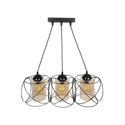 GLOBOSTAR® GLINDER 201-0141 Vintage Κρεμαστό Φωτιστικό Οροφής με Ντουί 3 x E27 AC 220-240V IP20 - Μαύρο & Μελί - Μ53 x Π25 x Υ23cm