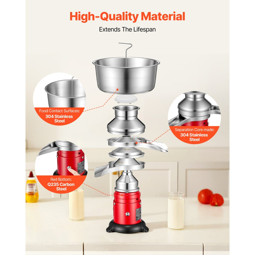 Ηλεκτρικός Διαχωριστής Κρέμας Γάλακτος VEVOR, Έξοδος 60L/H 10500RPM Φυγοκεντρικός Διαχωριστής Κρέμας Γάλακτος, Μηχανή Διαχωρισμού Κρέμας Γάλακτος από Ανοξείδωτο Χάλυβα 304 με Χωρητικότητα Κάδου 4,5L (40W, 100-240V)