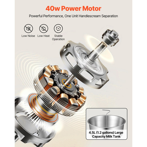Ηλεκτρικός Διαχωριστής Κρέμας Γάλακτος VEVOR, Έξοδος 60L/H 10500RPM Φυγοκεντρικός Διαχωριστής Κρέμας Γάλακτος, Μηχανή Διαχωρισμού Κρέμας Γάλακτος από Ανοξείδωτο Χάλυβα 304 με Χωρητικότητα Κάδου 4,5L (40W, 100-240V)