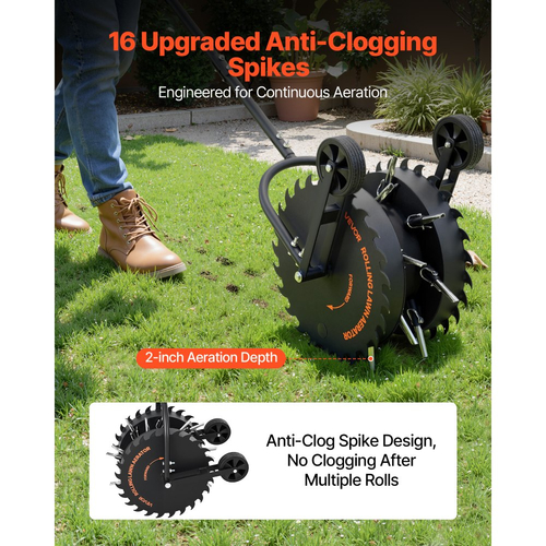 Αεριστήρας γκαζόν VEVOR με κυλιόμενο πυρήνα, κύλινδρος αερισμού 16,6 ιντσών με αντιφρακτικά δόντια, ανθεκτικός στη σκουριά και ανθεκτικός στη διάβρωση, βύσματα έλξης γρασιδιού κήπου, χειροκίνητο εργαλείο αερισμού για χαλάρωση συμπιεσμένου εδάφους κήπου