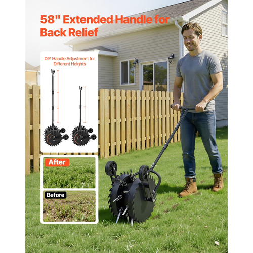 Αεριστήρας γκαζόν VEVOR με κυλιόμενο πυρήνα, κύλινδρος αερισμού 16,6 ιντσών με αντιφρακτικά δόντια, ανθεκτικός στη σκουριά και ανθεκτικός στη διάβρωση, βύσματα έλξης γρασιδιού κήπου, χειροκίνητο εργαλείο αερισμού για χαλάρωση συμπιεσμένου εδάφους κήπου