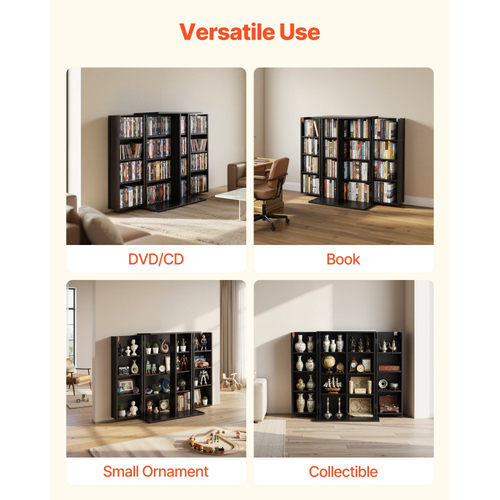 Ντουλάπι αποθήκευσης πολυμέσων VEVOR, 4-επιπέδων DVD ραφιών, 610 x 368 x 846 mm Πολυμεσικός οργανωτής για CD, DVD, βιβλία, παιχνίδια, ράφι CD για σαλόνι, γραφείο στο σπίτι, δωμάτιο ηχογράφησης, μαύρο