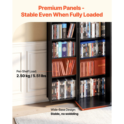 Ντουλάπι αποθήκευσης πολυμέσων VEVOR, 6-επιπέδων ραφιών DVD, 610 x 368 x 1270 mm Οργανωτής αποθήκευσης πολυμέσων για CD, DVD, βιβλία, παιχνίδια, ράφι CD για σαλόνι, γραφείο στο σπίτι, δωμάτιο ηχογράφησης, μαύρο