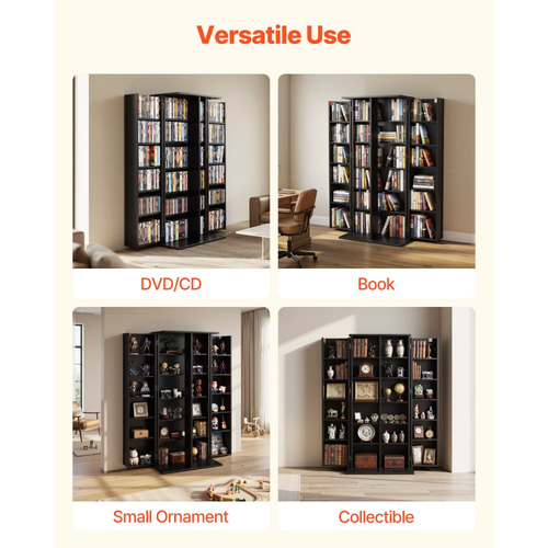 Ντουλάπι αποθήκευσης πολυμέσων VEVOR, 6-επιπέδων ραφιών DVD, 610 x 368 x 1270 mm Οργανωτής αποθήκευσης πολυμέσων για CD, DVD, βιβλία, παιχνίδια, ράφι CD για σαλόνι, γραφείο στο σπίτι, δωμάτιο ηχογράφησης, μαύρο