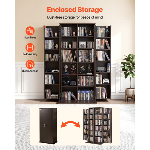 Ντουλάπι αποθήκευσης πολυμέσων VEVOR, 6-επιπέδων ράφια DVD, 610 x 368 x 1270 mm Οργανωτής αποθήκευσης πολυμέσων για CD, DVD, βιβλία, παιχνίδια, ράφι CD για σαλόνι, γραφείο στο σπίτι, δωμάτιο ηχογράφησης, καφέ