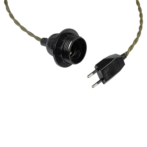 GLOBOSTAR® WHIP 77667 Μοντέρνο DIY Φωτιστικό με Πλεκτό Καλώδιο, Ντουί 1 x E27, Διακόπτη On/Off & Πρίζα AC 220-240V IP20 - Χακί & Μαύρο - Μ150 x Π5.8 x Υ5.8cm