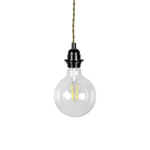 GLOBOSTAR® WHIP 77667 Μοντέρνο DIY Φωτιστικό με Πλεκτό Καλώδιο, Ντουί 1 x E27, Διακόπτη On/Off & Πρίζα AC 220-240V IP20 - Χακί & Μαύρο - Μ150 x Π5.8 x Υ5.8cm