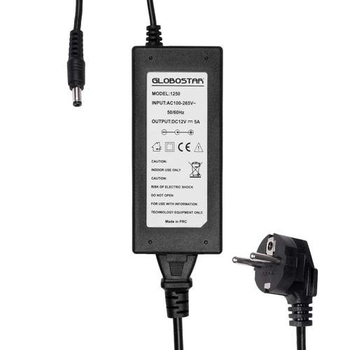 GLOBOSTAR® VOLTIX GLB-107-0003 Τροφοδοτικό/Μετασχηματιστής Class II SELV 60W 5A AC 220-240V σε DC 12V IP20 - Μαύρο Ματ - Μ11.5 x Π5 x Υ3.2cm - 3 Χρόνια Εγγύηση