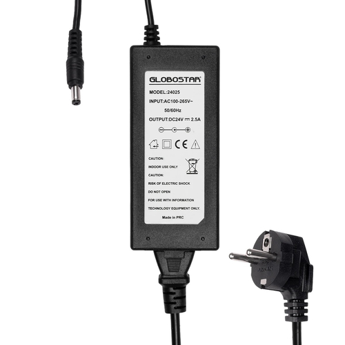GLOBOSTAR® VOLTIX GLB-107-0007 Τροφοδοτικό/Μετασχηματιστής Class II SELV 60W 2.5A AC 220-240V σε DC 24V IP20 - Μαύρο Ματ - Μ11.5 x Π5 x Υ3.2cm - 3 Χρόνια Εγγύηση