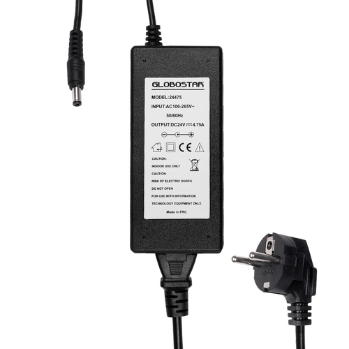 GLOBOSTAR® VOLTIX GLB-107-0008 Τροφοδοτικό/Μετασχηματιστής Class II SELV 120W 4.75A AC 220-240V σε DC 24V IP20 - Μαύρο Ματ - Μ14.2 x Π6.5 x Υ3.7cm - 3 Χρόνια Εγγύηση