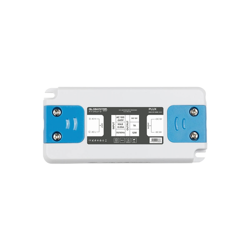 GLOBOSTAR® PLUX GLB-107-0009 Τροφοδοτικό/Μετασχηματιστής Class II SELV 12W 1A AC 220-240V σε DC 12V IP20 - Λευκό Ματ - Μ9.9 x Π4.6 x Υ1.1cm - 3 Χρόνια Εγγύηση