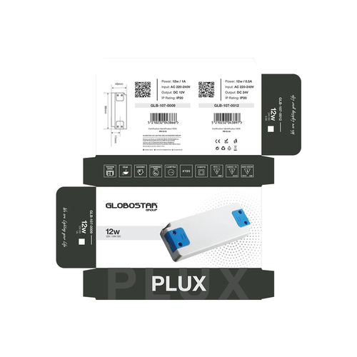 GLOBOSTAR® PLUX GLB-107-0009 Τροφοδοτικό/Μετασχηματιστής Class II SELV 12W 1A AC 220-240V σε DC 12V IP20 - Λευκό Ματ - Μ9.9 x Π4.6 x Υ1.1cm - 3 Χρόνια Εγγύηση