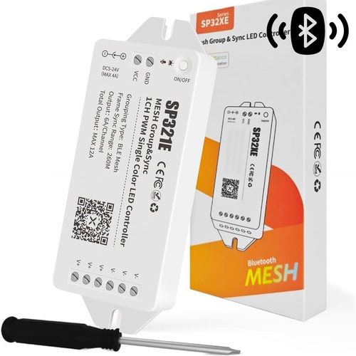 SP321E Controller Bluetooth Mesh Dimmer – App Control LED Μονόχρωμης Ταινίας 12A 5-24V (Max 288W)