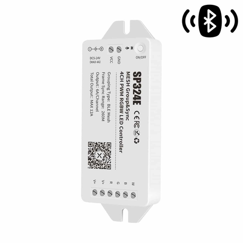 SP324E Controller LED RGBW Ταινίας 4CH PWM 12A 5-24V Bluetooth BLE Mesh (Έως 288W) Dimmer – App Control BanlanX