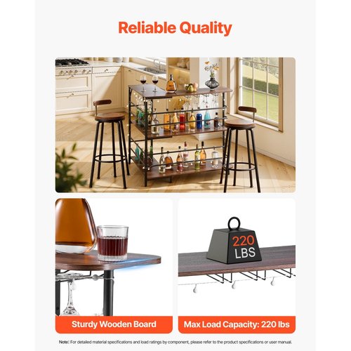 Μονάδα Μπαρ VEVOR Home, Τραπεζάκι Μπαρ Κρασιού σε Σχήμα L, 3 Επίπεδα με Ράφια Αποθήκευσης, Ρυθμιζόμενα Υποπόδια, Φωτιστικό LED, Φινίρισμα Καρυδιάς & Μεταλλικό Σκελετό Ντουλάπι Ποτών για Σπίτι, Κουζίνα, Σαλόνι, Παμπ, Υπόγειο