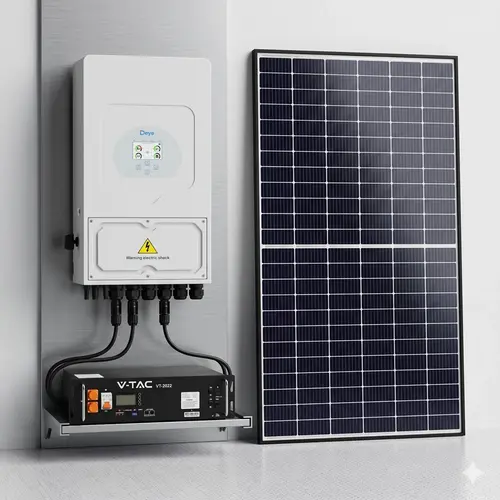 Πλήρες Πακέτο Φωτοβολταϊκών 8kW (Net-Billing) με Μονοφασικό Υβριδικό Inverter Deye, Μπαταρία Λιθίου 5.12kWh και Πάνελ 8kWp