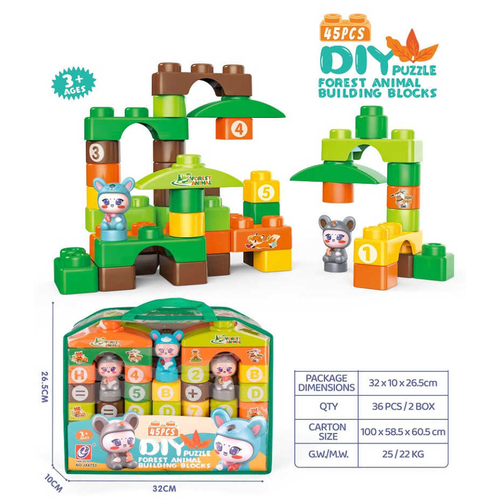 Σετ κατασκευών DIY με τουβλάκια - Forest Animals - 45pcs - JX6753 - 233046